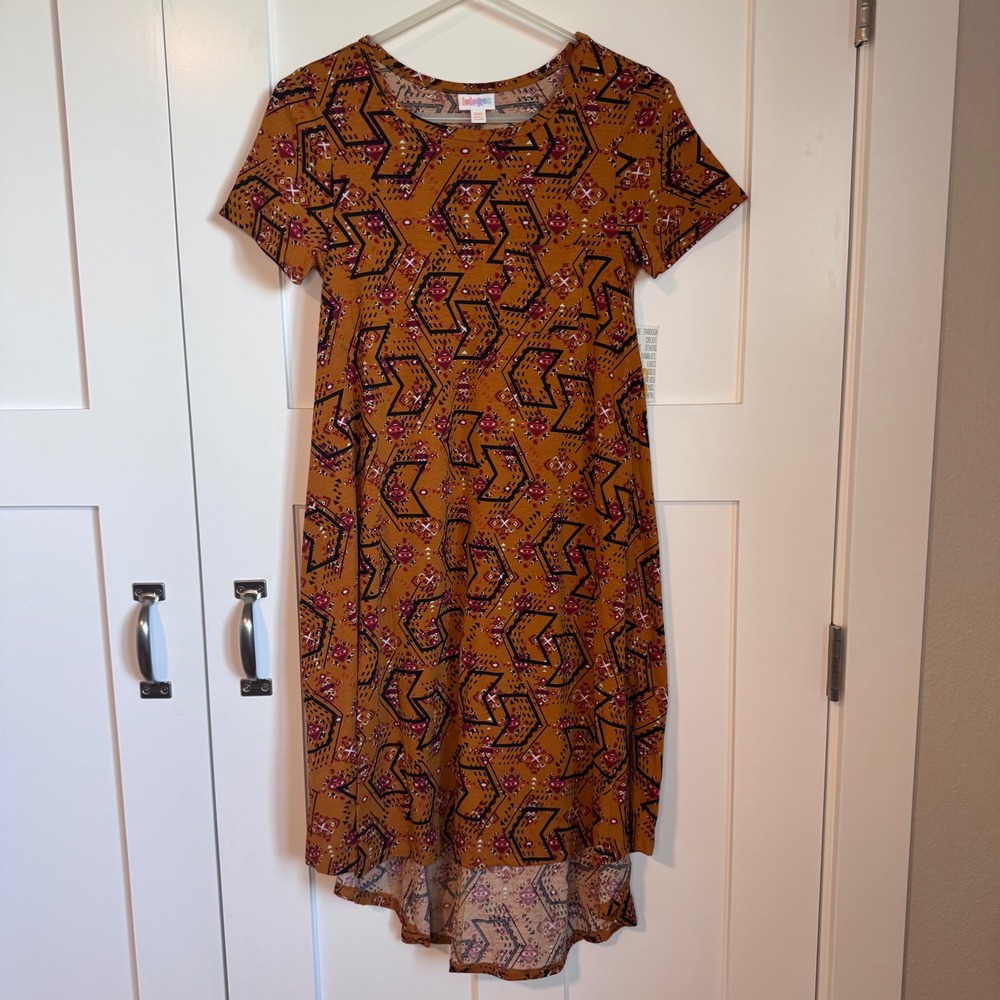 NWT LuLaRoe Carly Swing Dress with Chest Pocket Orange Hi Low Hem Women's Sz XXS